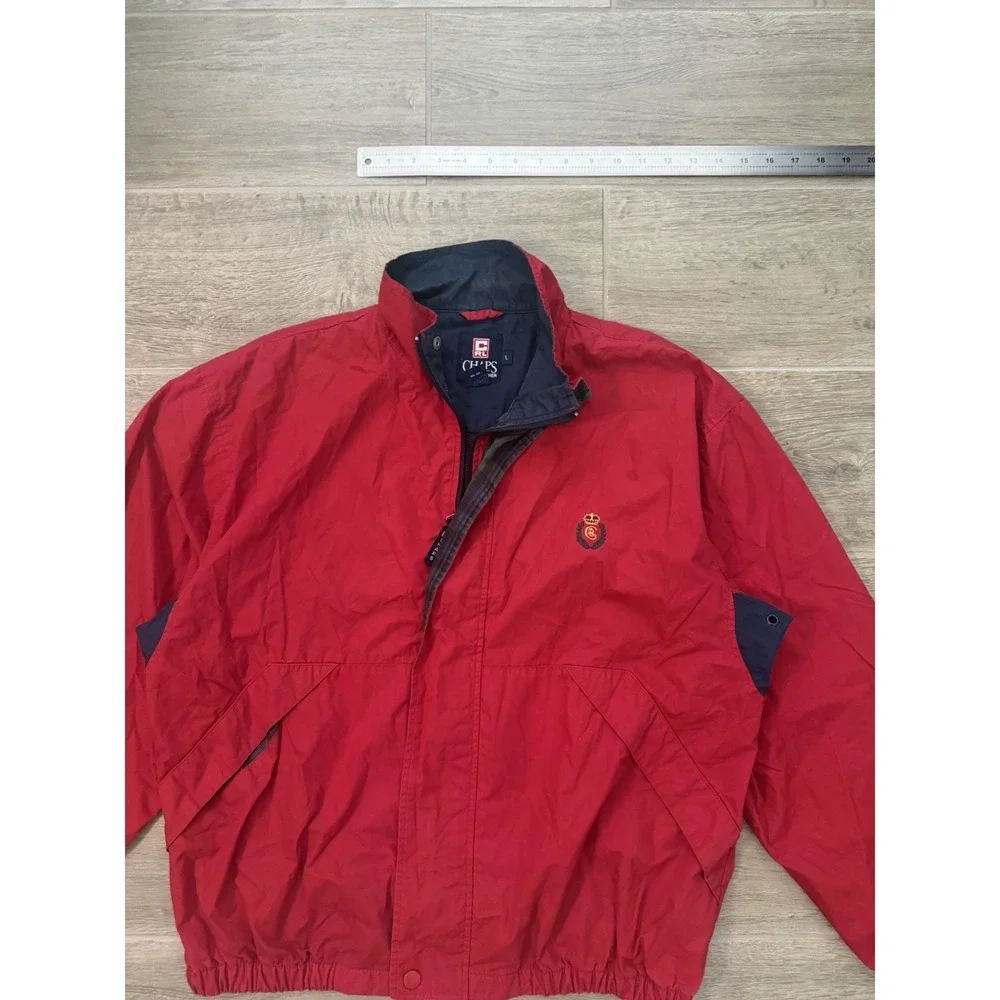 Vintage 90s Chaps Ralph Lauren Red Embroidered Crest‎ Windbreaker Jacket Size L